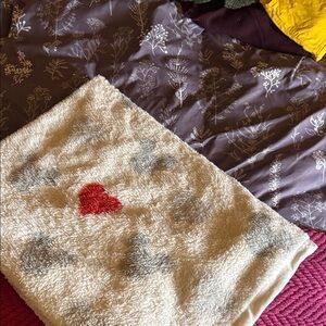 Disney Cream Plush Throw Blanket with Red Heart Accent